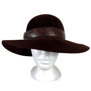 Retro Hippie Wide Brim Brown Wool Hat Floppy Faux Crocodile Band VTG 70s Betmar